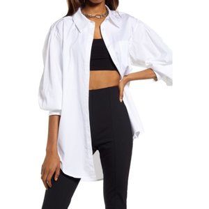 Open Edit Oversize Organic Cotton Poplin Blouse In White Size S